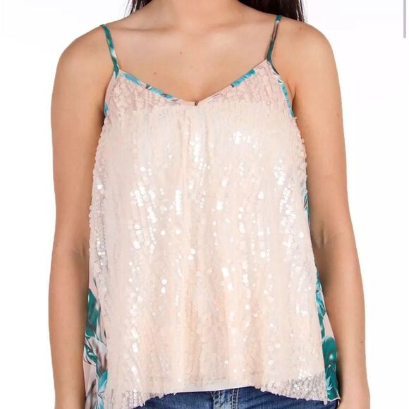 Daytrip Floral Top Pieced Sequins Tank - Picture 1 of 7